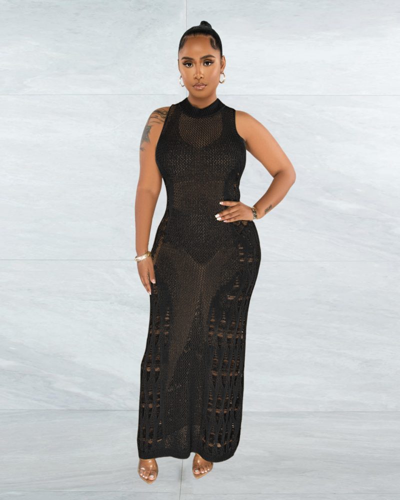 Women Clothing Spring Summer Beach Dress Knitted Vest Hollow Out Cutout Sexy Dress - Image 5