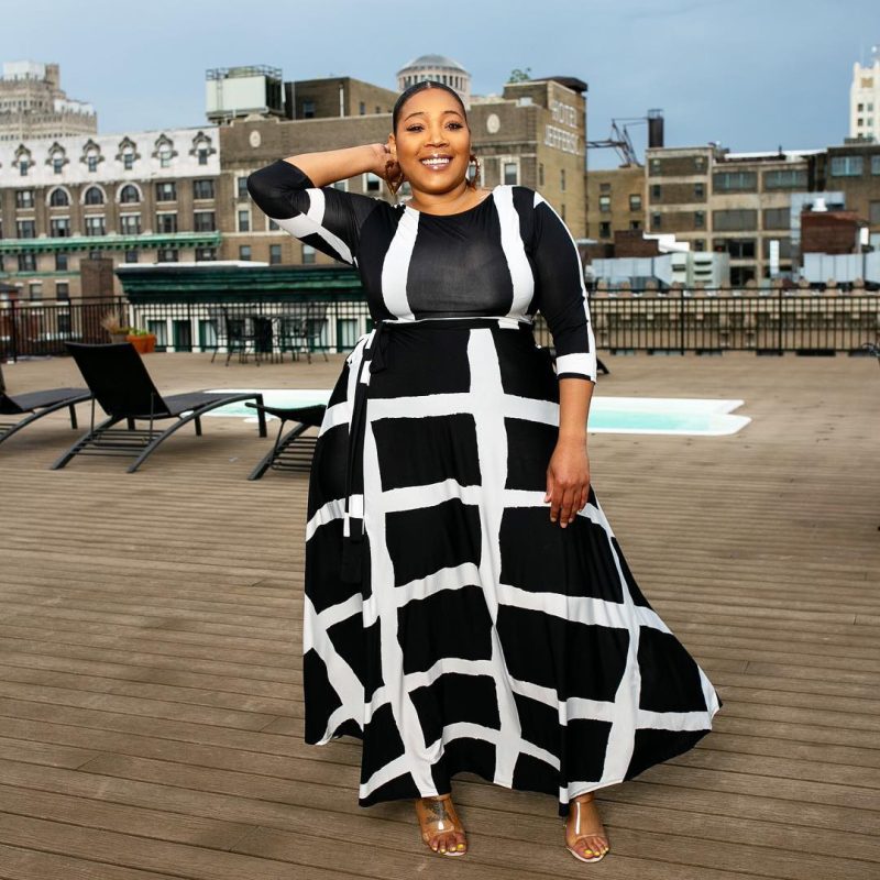 Plus Size Popular  Striped Positioning Printing Half Length Sleeve Dress