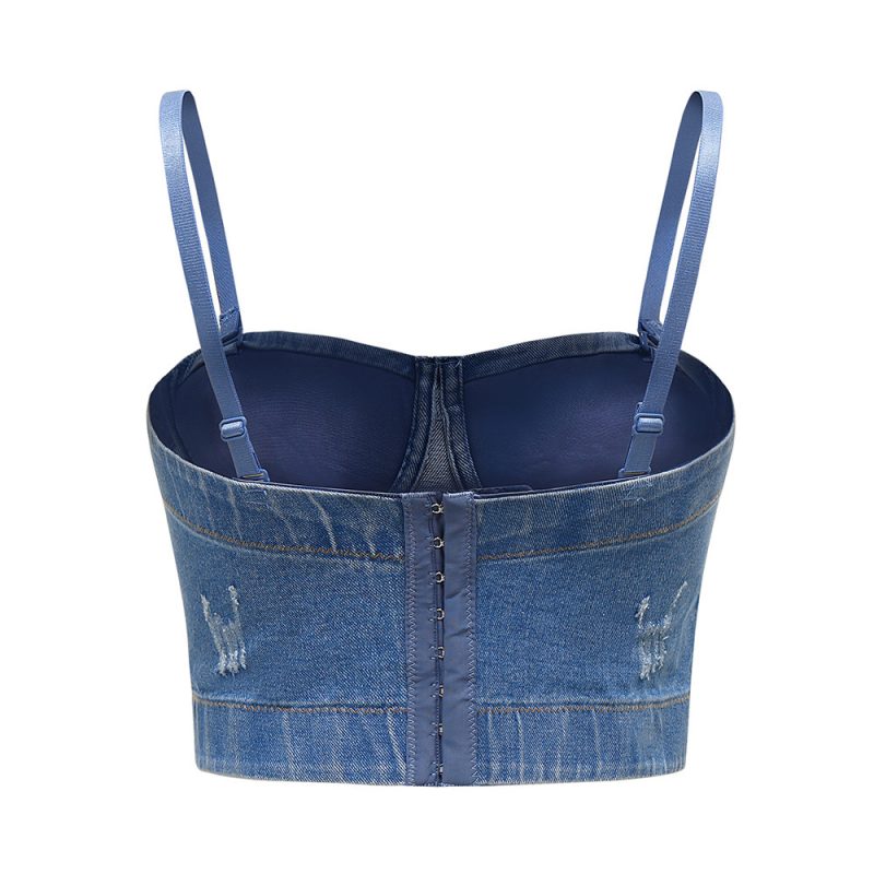 Boning Corset Denim Camisole Women's Summer Short Slim Fit Sexy Backless Inner Wear Base Tube Top Underwear Outer Wear - Image 3
