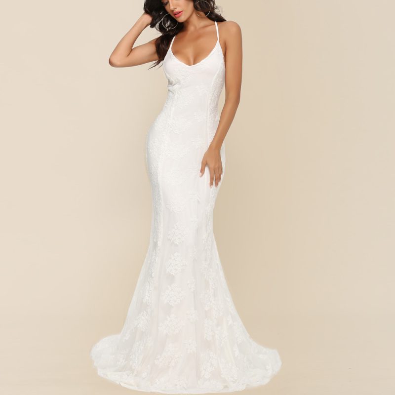 Wedding Women -selling Dress Sexy V-neck Brace Big Trailing Dress