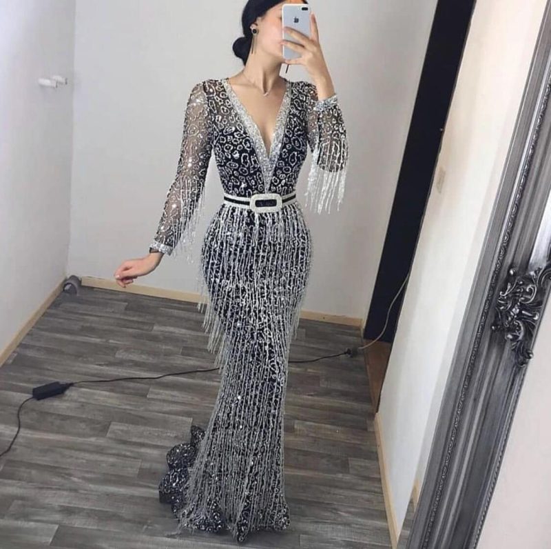 Winter Women Clothing Dress Long Sleeve Bronzing Tassel Dress - Image 2
