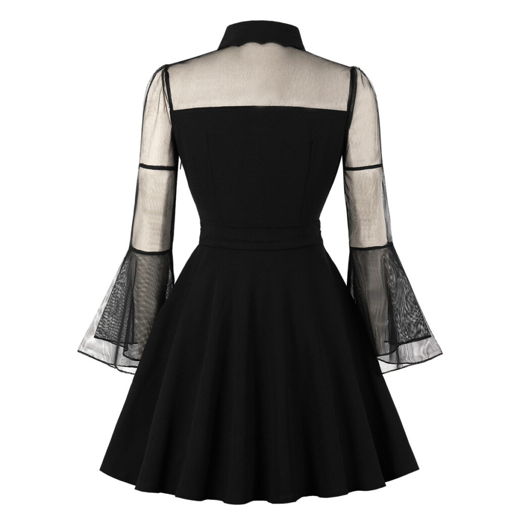 Plus Size Women Long Sleeve Stitching  Mesh Dress - Image 2