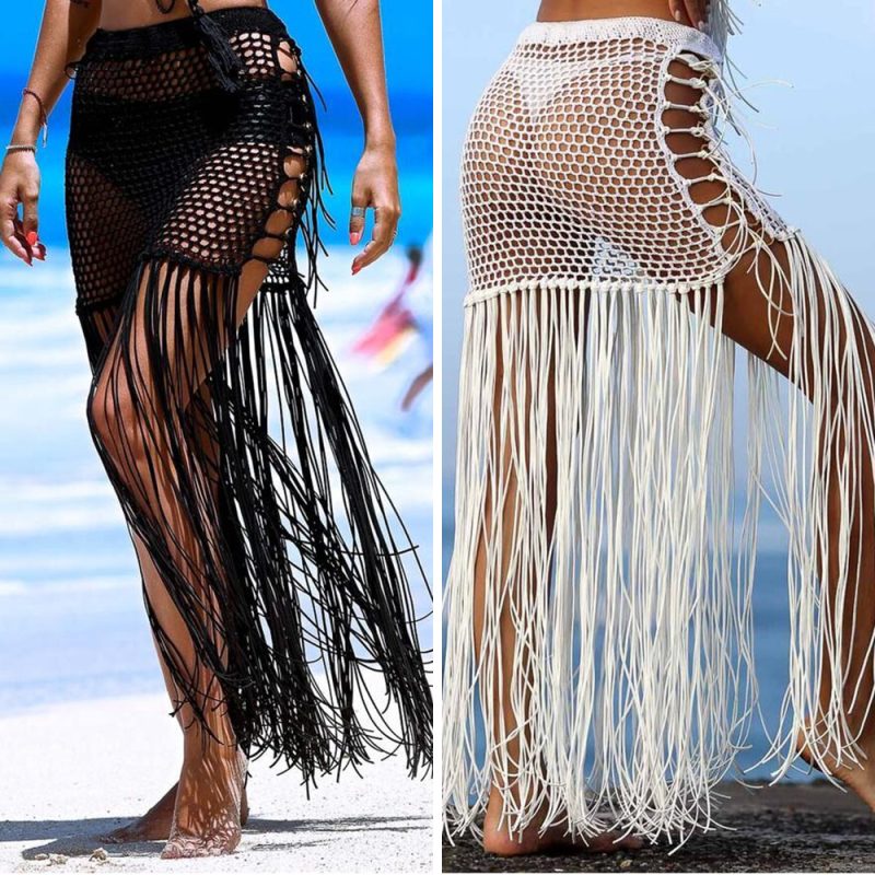 Internet Celebrity Tassel Iron Hoop with Handmade Woven Hollowed Swimsuit Bikini Dress - Image 4