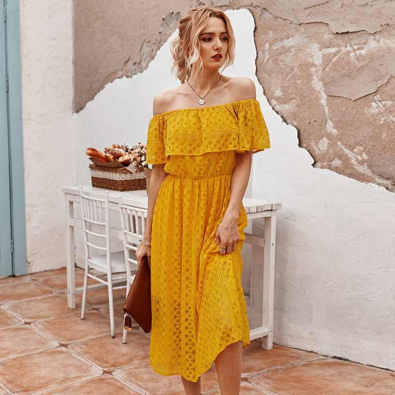 Women Off shoulder Dress Hollow Out Cutout Sexy Dress - Image 2