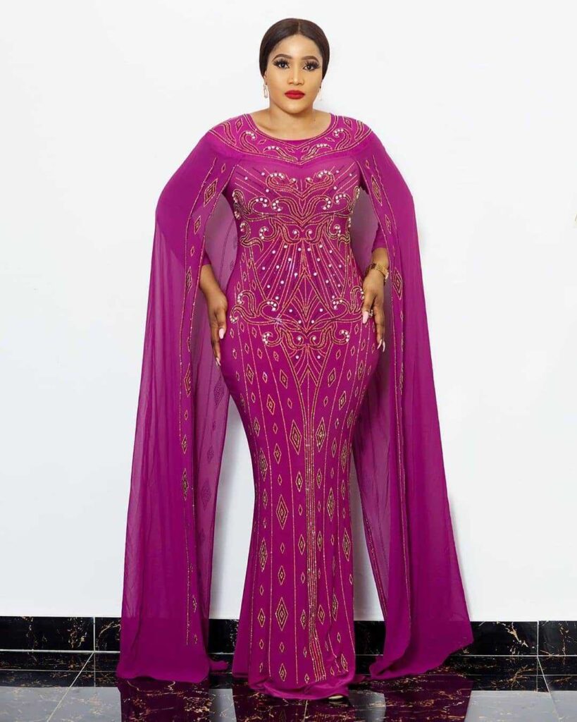 Plus Size African Dress Elegant Chiffon Long Sleeve Heavy Embroidery Drilling Bubble Beads Sheath Fishtail Stretch - Image 3