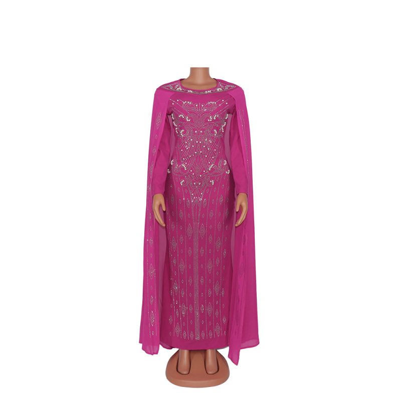 Plus Size African Dress Elegant Chiffon Long Sleeve Heavy Embroidery Drilling Bubble Beads Sheath Fishtail Stretch - Image 4