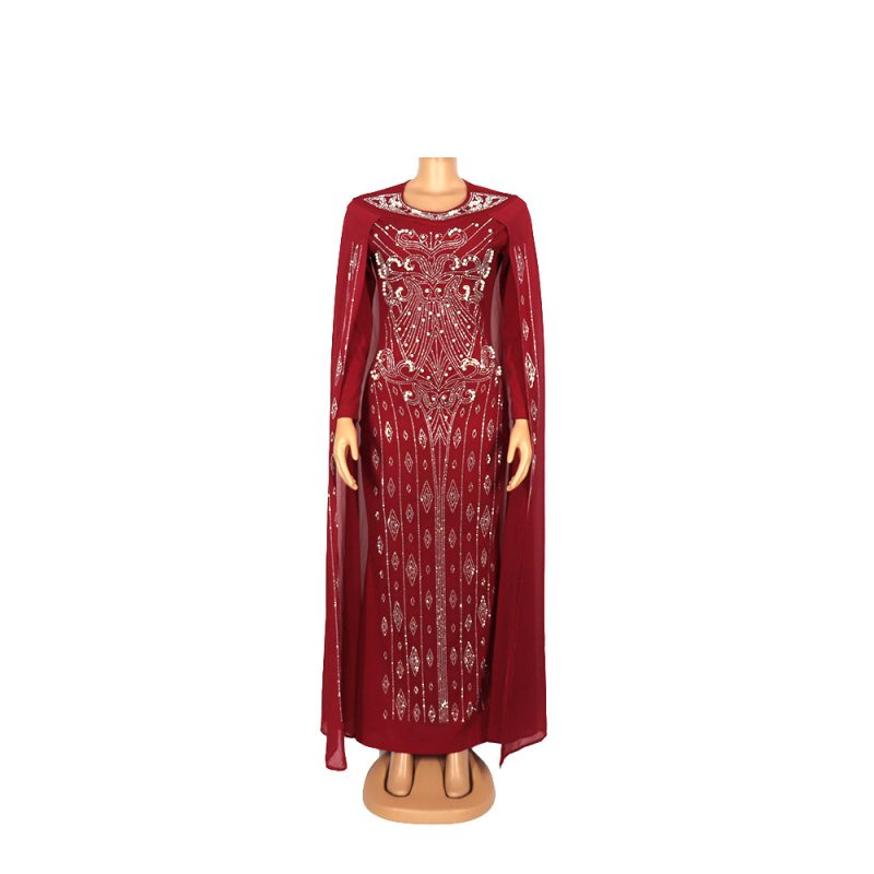 Plus Size African Dress Elegant Chiffon Long Sleeve Heavy Embroidery Drilling Bubble Beads Sheath Fishtail Stretch - Image 5