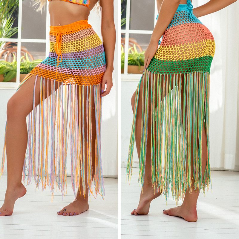 Modern at Hand Crocheting Beach Split Tassel Color A  line Skirt - Image 5