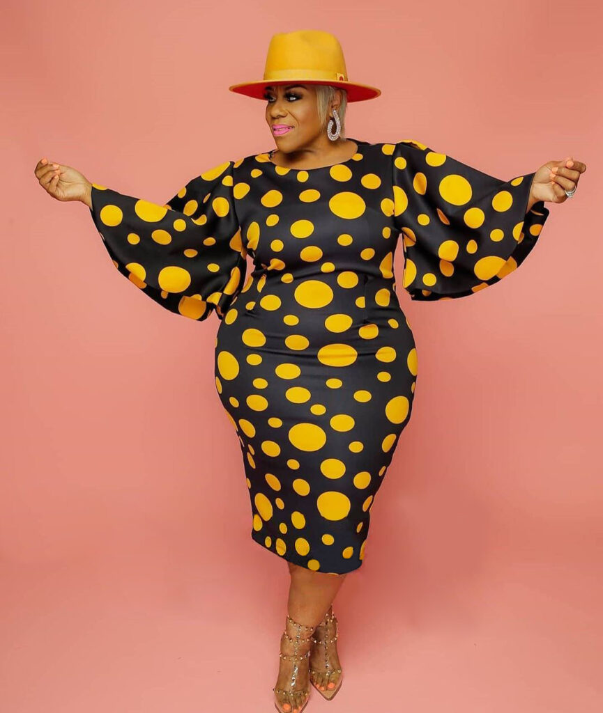 Plus Size Spring Summer Bell Sleeve Sleeve Polka Dot Print  Women Clothes Sheath Dress - Image 2