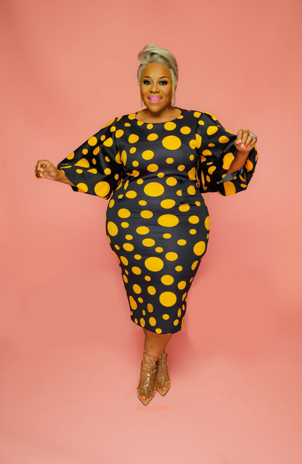 Plus Size Spring Summer Bell Sleeve Sleeve Polka Dot Print  Women Clothes Sheath Dress - Image 4