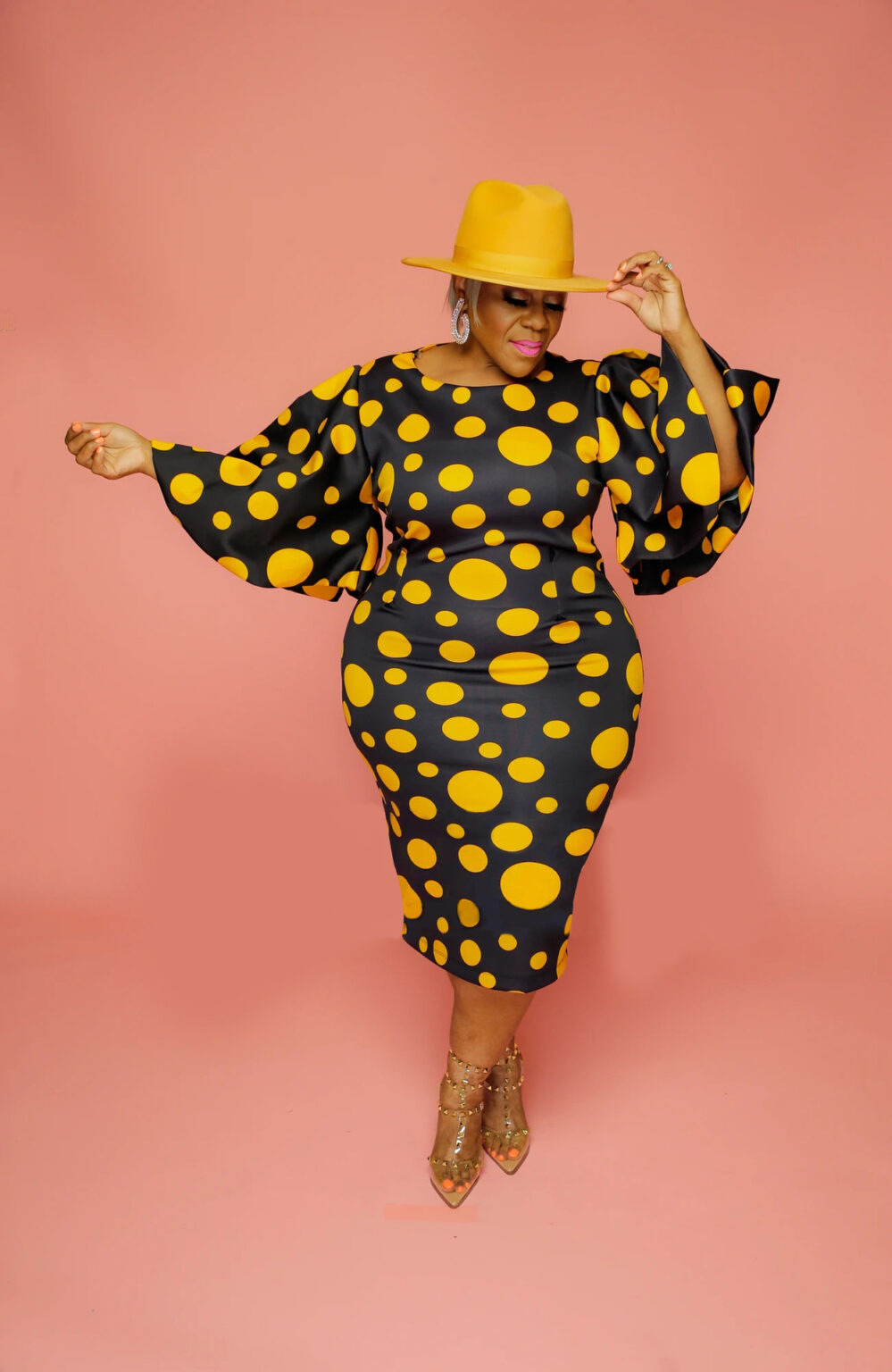 Plus Size Spring Summer Bell Sleeve Sleeve Polka Dot Print  Women Clothes Sheath Dress - Image 3