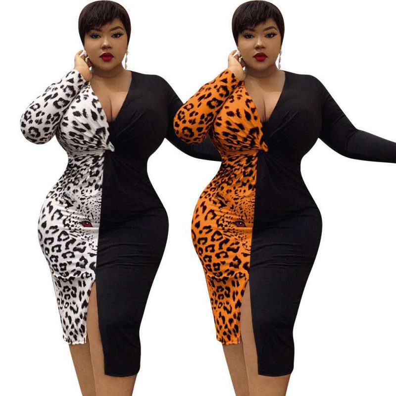 Plus Size Women  Long Sleeve  Autumn Winter Stitching Dress - Image 3