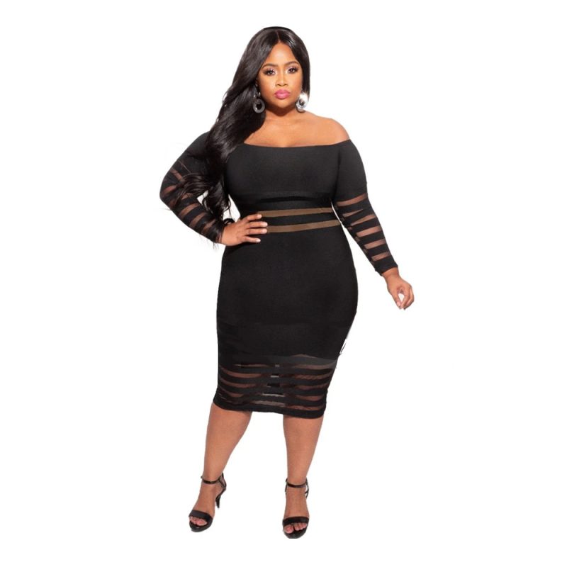 Plus Size Women Clothing  Sexy Hip Lifting Black  Dress - Image 4