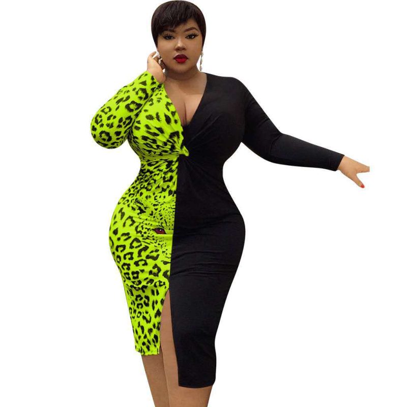 Plus Size Women  Long Sleeve  Autumn Winter Stitching Dress - Image 5