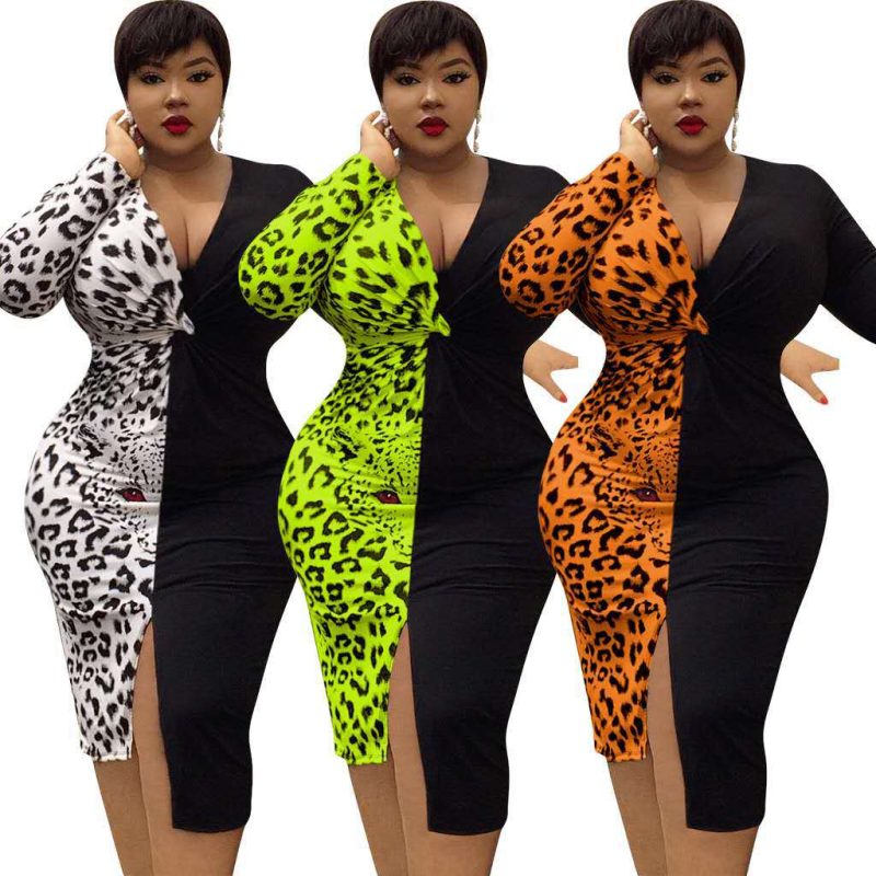 Plus Size Women  Long Sleeve  Autumn Winter Stitching Dress - Image 2