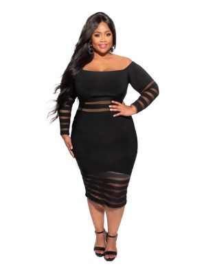 Plus Size Women Clothing  Sexy Hip Lifting Black  Dress