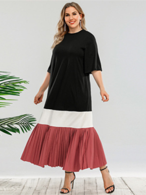 Plus Size Stitching Dress Loose Casual Ethnic Elegant A- line Dress