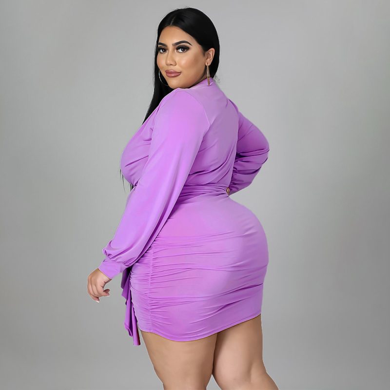 Plus Size New Arrival  Women Clothing Solid Color Pleated Sexy Sheath  Dress - Image 4