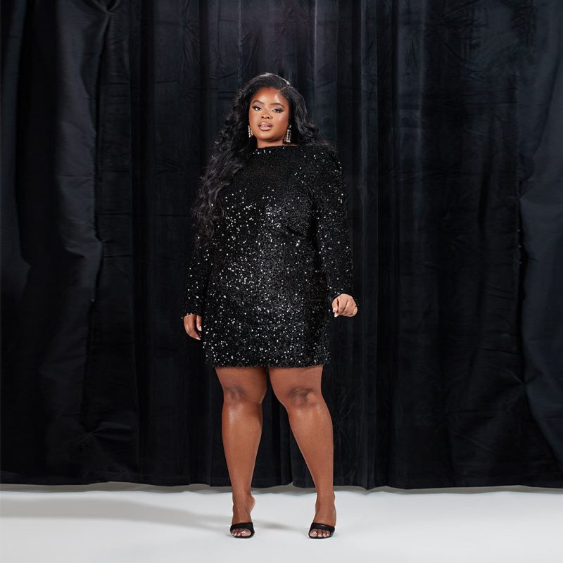 Plus Size Sequin Tight Lace-up Hollow Out Cutout Sexy Women Dress - Image 3