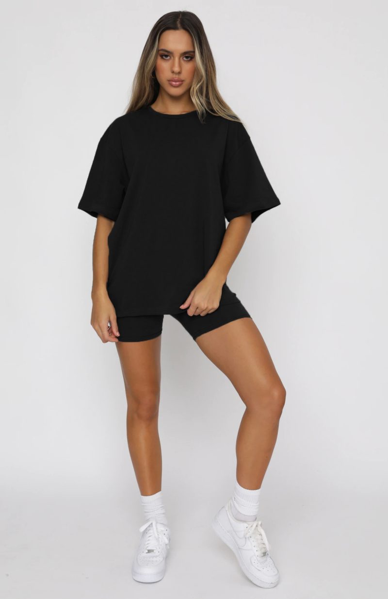 Summer Solid Color Short Sleeve round Neck Pullover Top Urban Casual Shorts Suit Women - Image 3