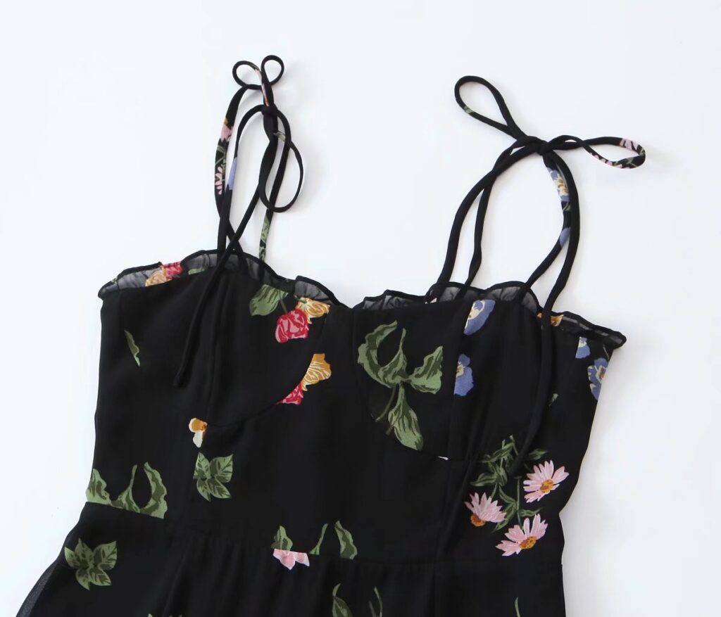 Spring Women Floral Plants Floral Print Slit Strap Dress - Image 5