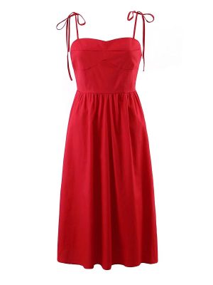 Summer Bow Lace-up Red Waisted Strap Dress Maxi Dress