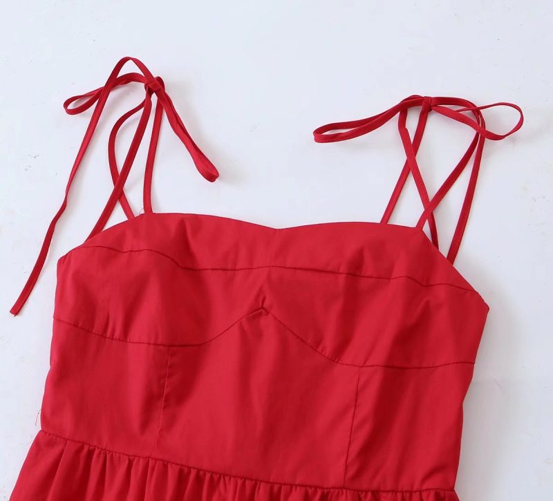 Summer Bow Lace-up Red Waisted Strap Dress Maxi Dress - Image 6