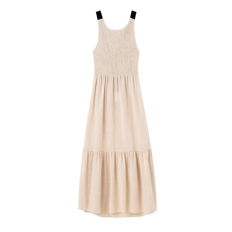 Pleated Lace-up Vest Sleeveless Dress Loose Casual A line Dress Maxi Dress Summer - Image 3