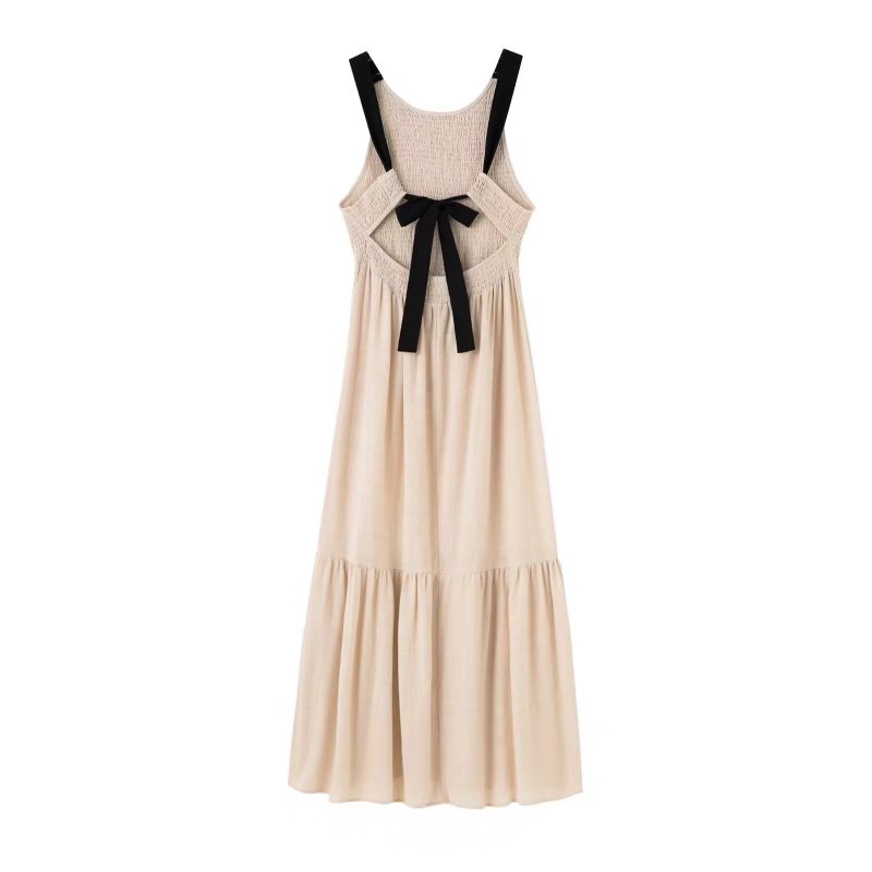 Pleated Lace-up Vest Sleeveless Dress Loose Casual A line Dress Maxi Dress Summer - Image 4