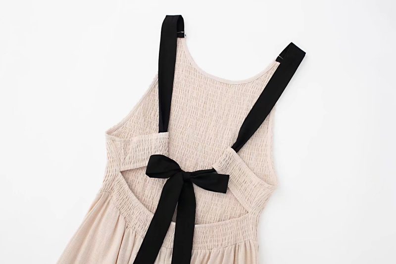Pleated Lace-up Vest Sleeveless Dress Loose Casual A line Dress Maxi Dress Summer - Image 9