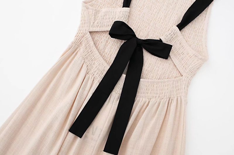 Pleated Lace-up Vest Sleeveless Dress Loose Casual A line Dress Maxi Dress Summer - Image 10