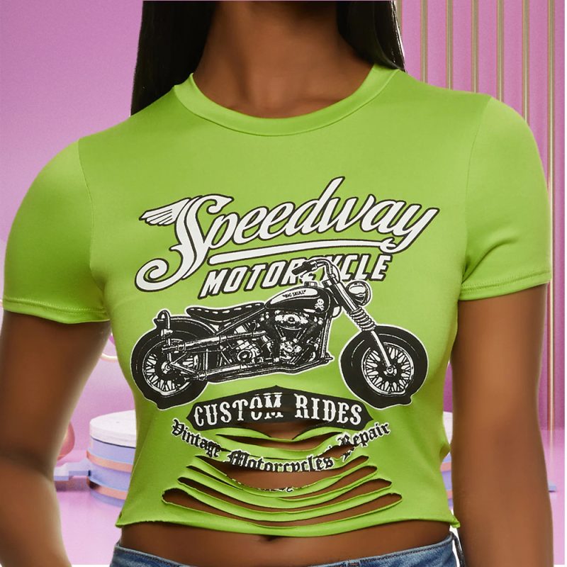 Summer Round Neck Cropped Women T shirt Short Sleeve Top - Image 2