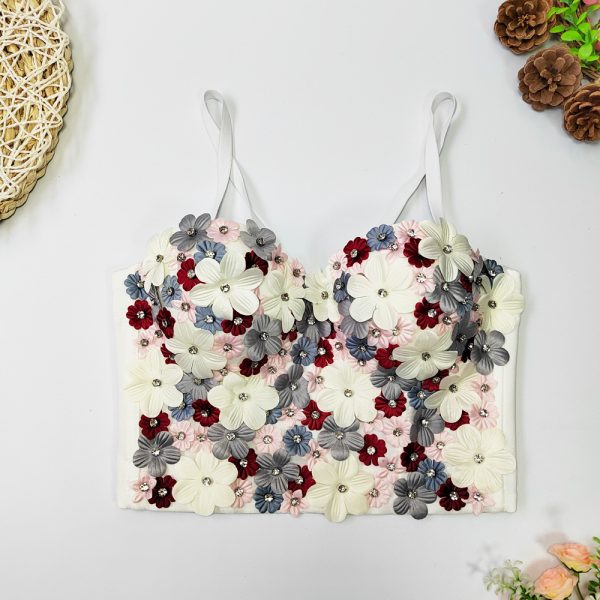 Three-Dimensional Floral Beaded Spaghetti Straps Outerwear Niche Boning Corset Boning Corset Tube Top Seaside Vacation Fairy Vest Women Summer - Image 3