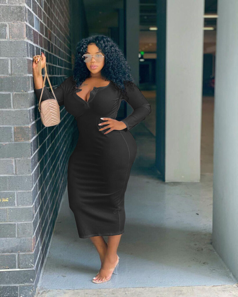 Plus Size Autumn Winter  Women Clothing Sexy Solid Color V-neck Long Sleeve  Women Dress - Image 3