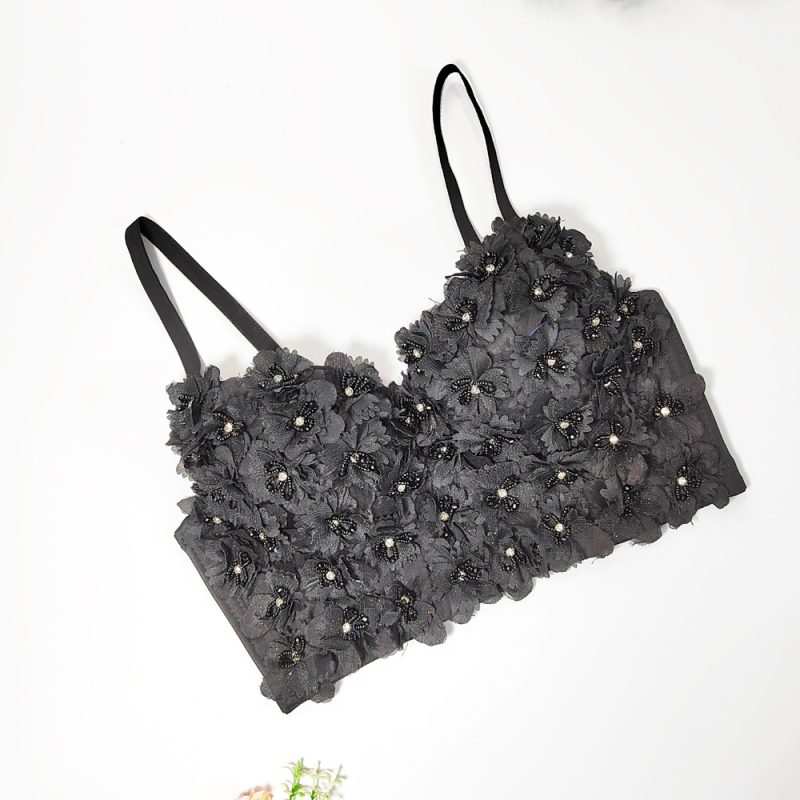 Three Dimensional Floral Beaded Camisole Elegant Graceful Short Detachable Shoulder Strap Tube Top Sexy Bare Back Bra - Image 2