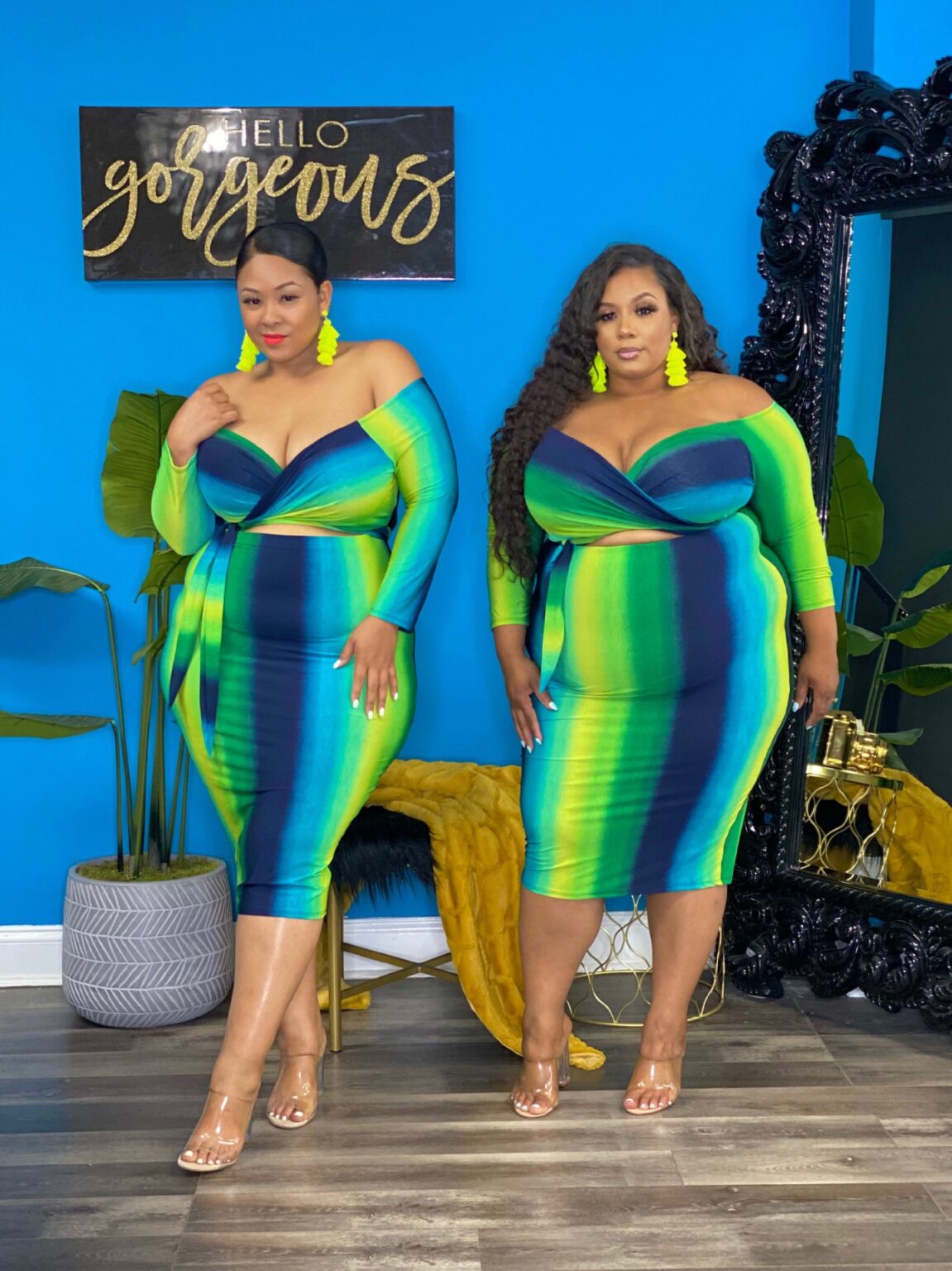 Plus Size Women Clothing Long Sleeve Sexy V Neck Color Striped Printing  Dress - Image 5