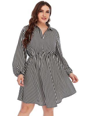 Plus Size Women Clothing Arrival Best-Selling Loose Fashion Striped Dress