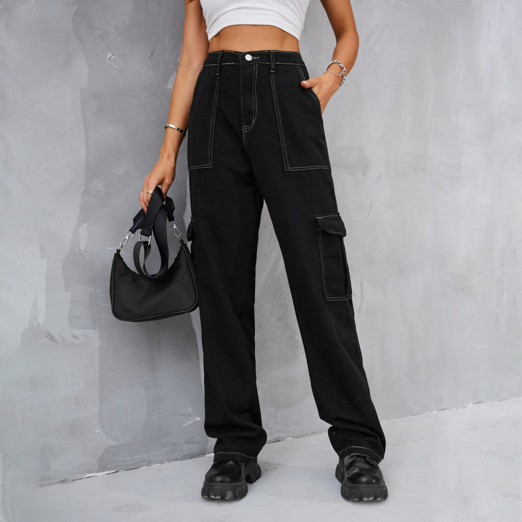 Retro Elastic Waist Denim Overalls Casual Pants Women - Image 3