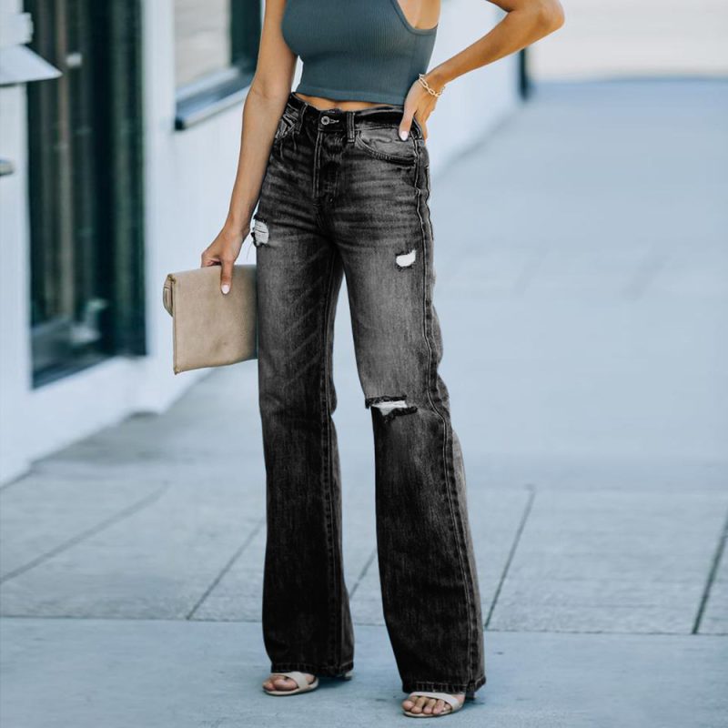 Casual Pants Slimming Ripped Wide-Leg Jeans Pants Women - Image 3