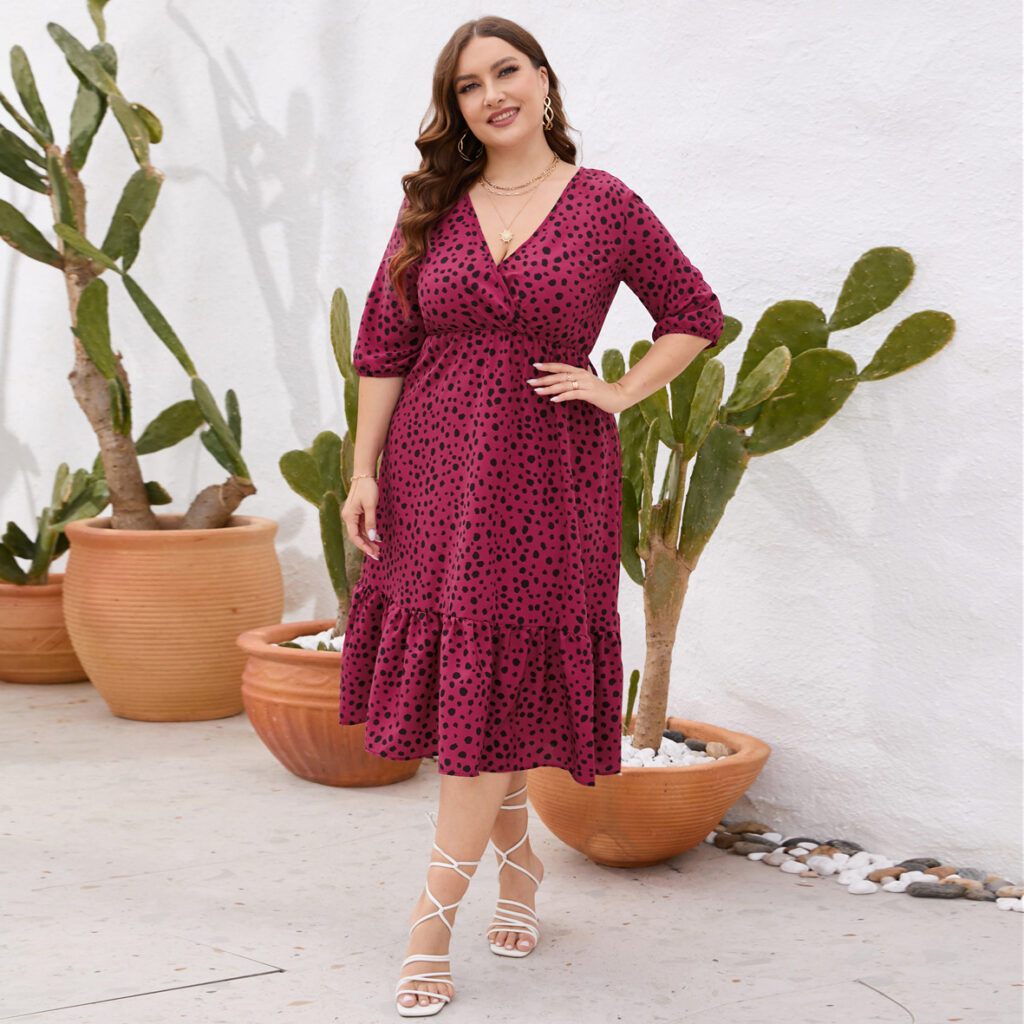 Plus Size Dress Women Clothing Leopard Print Ruffle Dress - Image 4