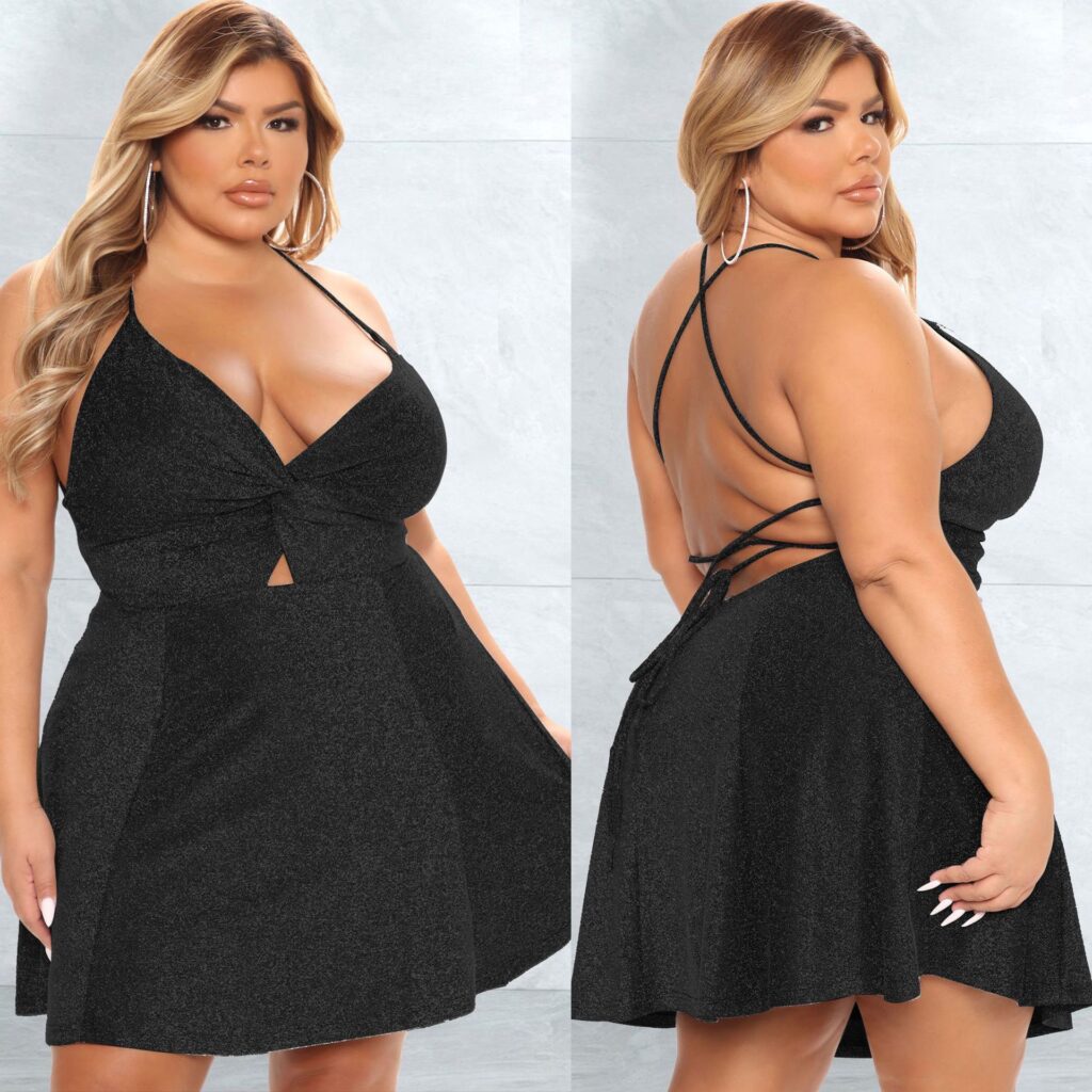 Plus Size Women Clothing  Sexy Strap Dress Lace-up Backless Silver String Short Dress Women - Image 5