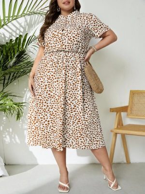 Plus Size Women Clothing Summer New Floral Cotton Long Short Sleeve Dress