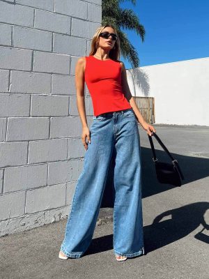 Bell Bottoms Elegant Denim Trousers High Waist Personalized Split Jeans Women