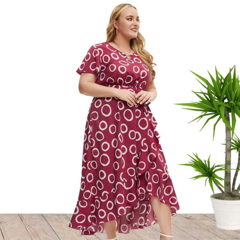 Plus Size Women Clothing Summer Short Sleeve Dress Maxi Dress - Image 2