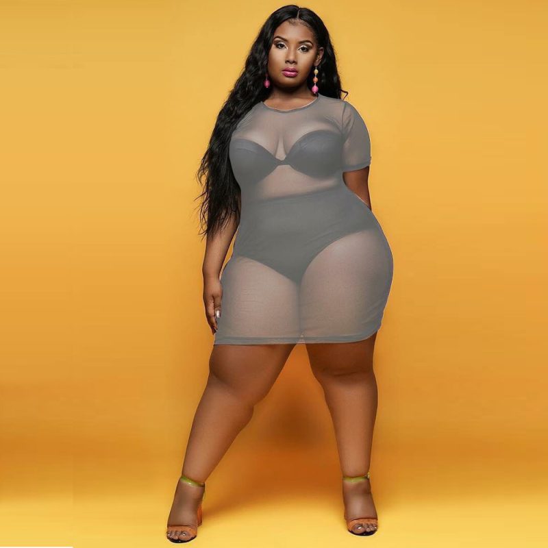 Plus Size Summer See-through Slim-Fit Sexy Black Korean Net  Women Dress - Image 2