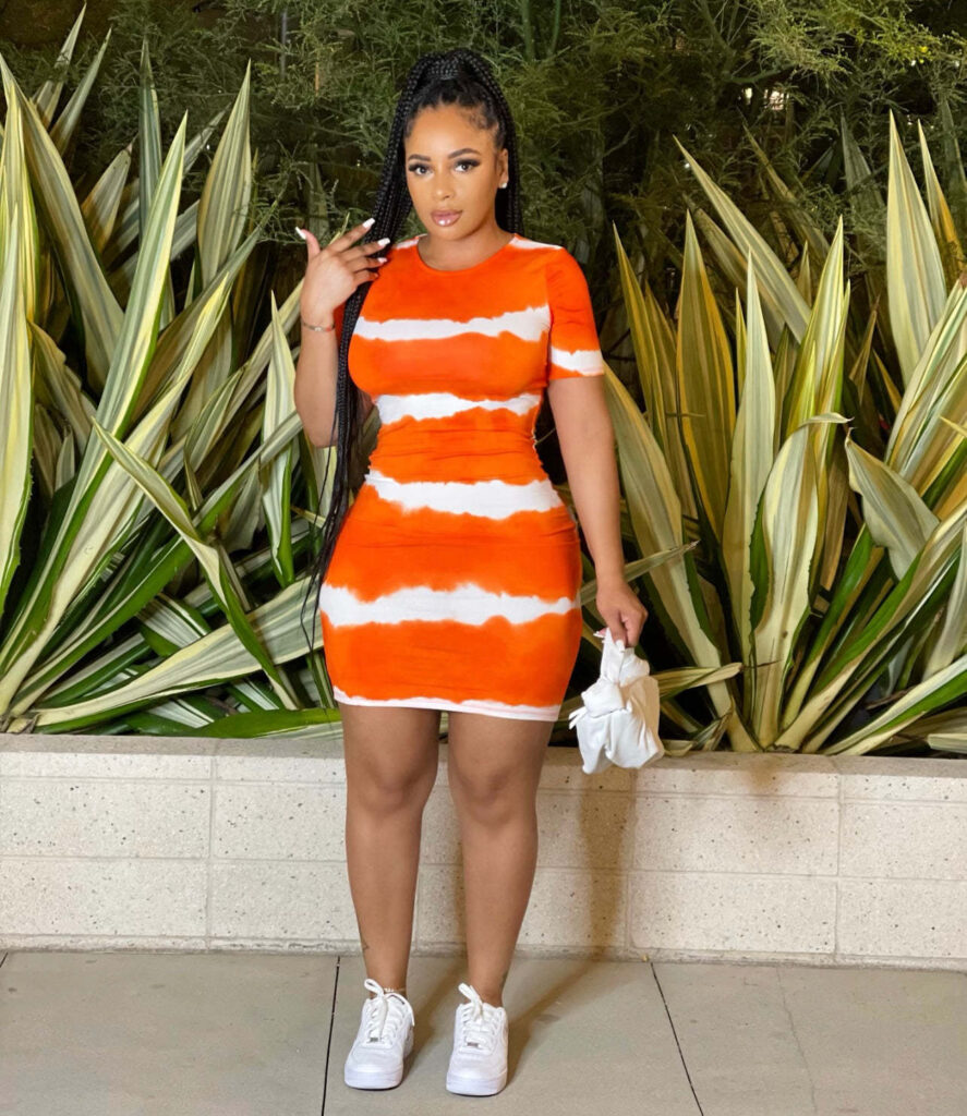 Plus Size Women Clothing Internet Celebrity Type Classic Tie Dye Printed Sheath Dress - Image 2