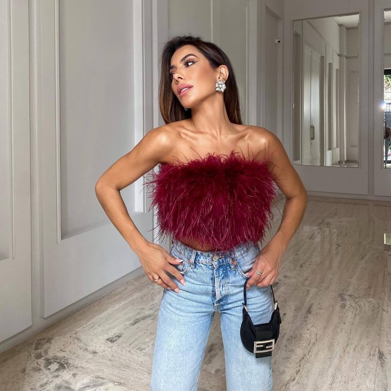 Fashion Feather Fur Tube Top Party Sexy Top Crop Top Tank Camis - Image 3