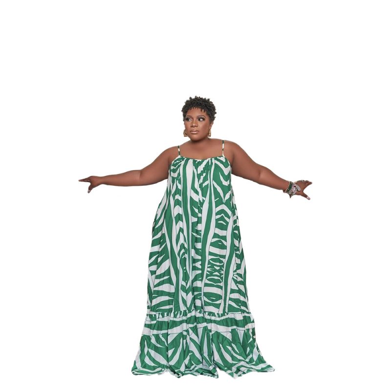 Plus Size Sundress Summer Loose Spaghetti-Strap Floral Print   Woman Women Maxi Dress - Image 2