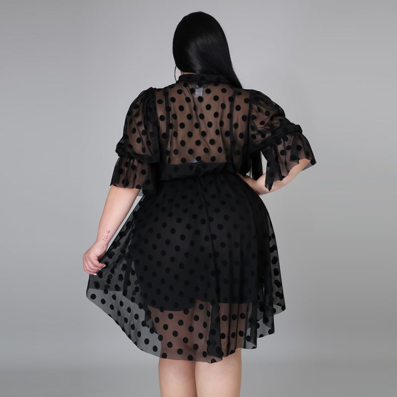 Plus Size Summer Dot Mesh See-through Dress Women - Image 3