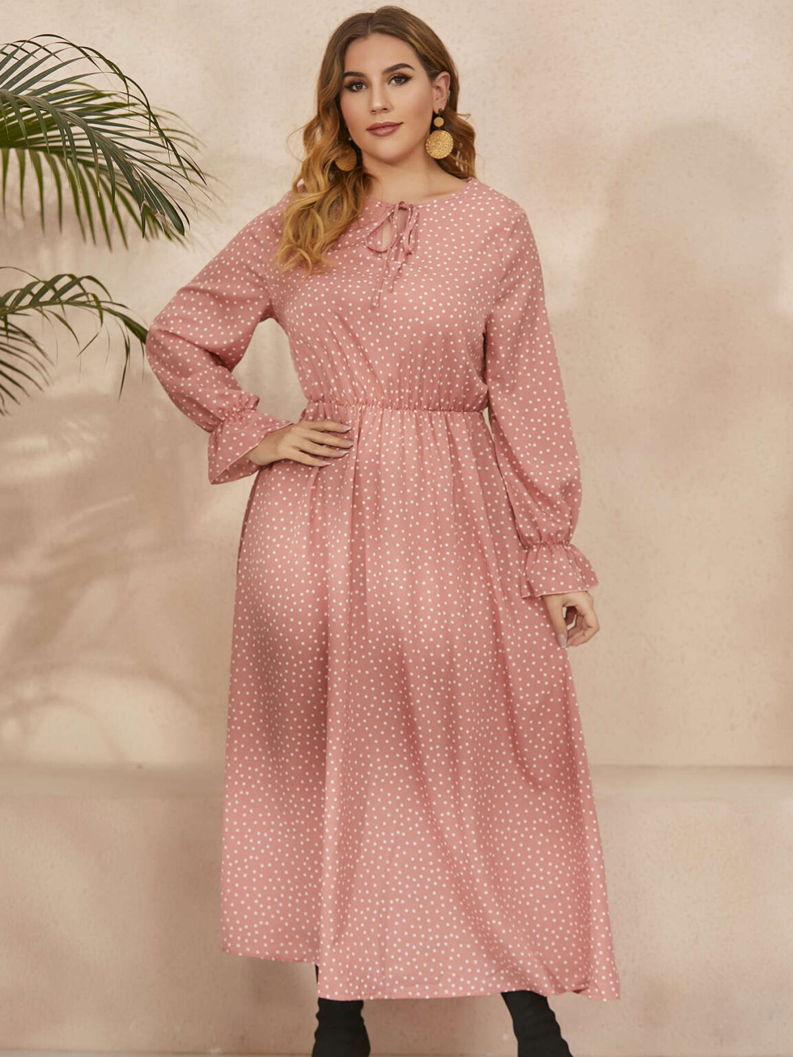 Plus Size Women Dress Polka-Dot Loose-Fitting  Girls Long Sleeve Dress - Image 3
